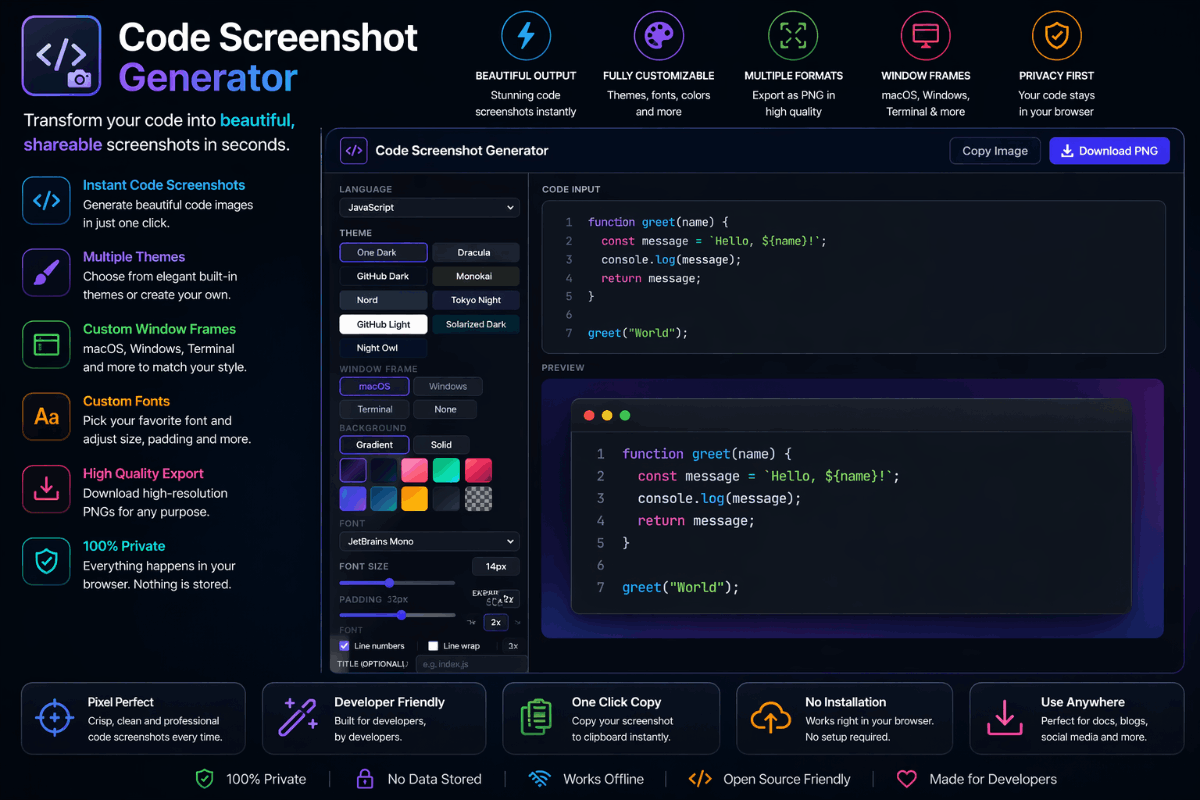 Code Screenshot Generator — Beautiful Code Images Online Free | FWD Tools