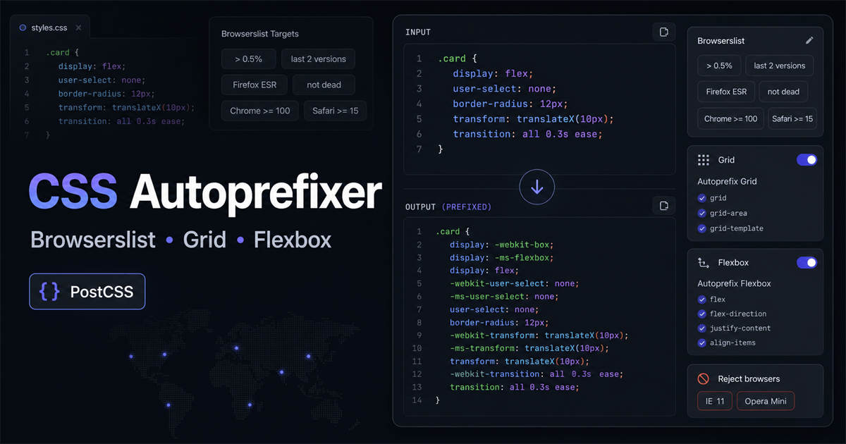 CSS Autoprefixer Online Free — Add Vendor Prefixes | FWD Tools