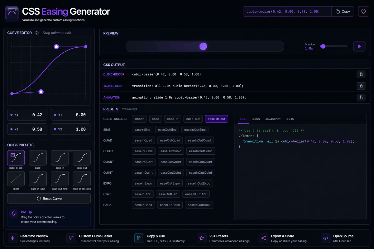CSS Easing Generator — Cubic-Bezier Editor Free | FWD Tools