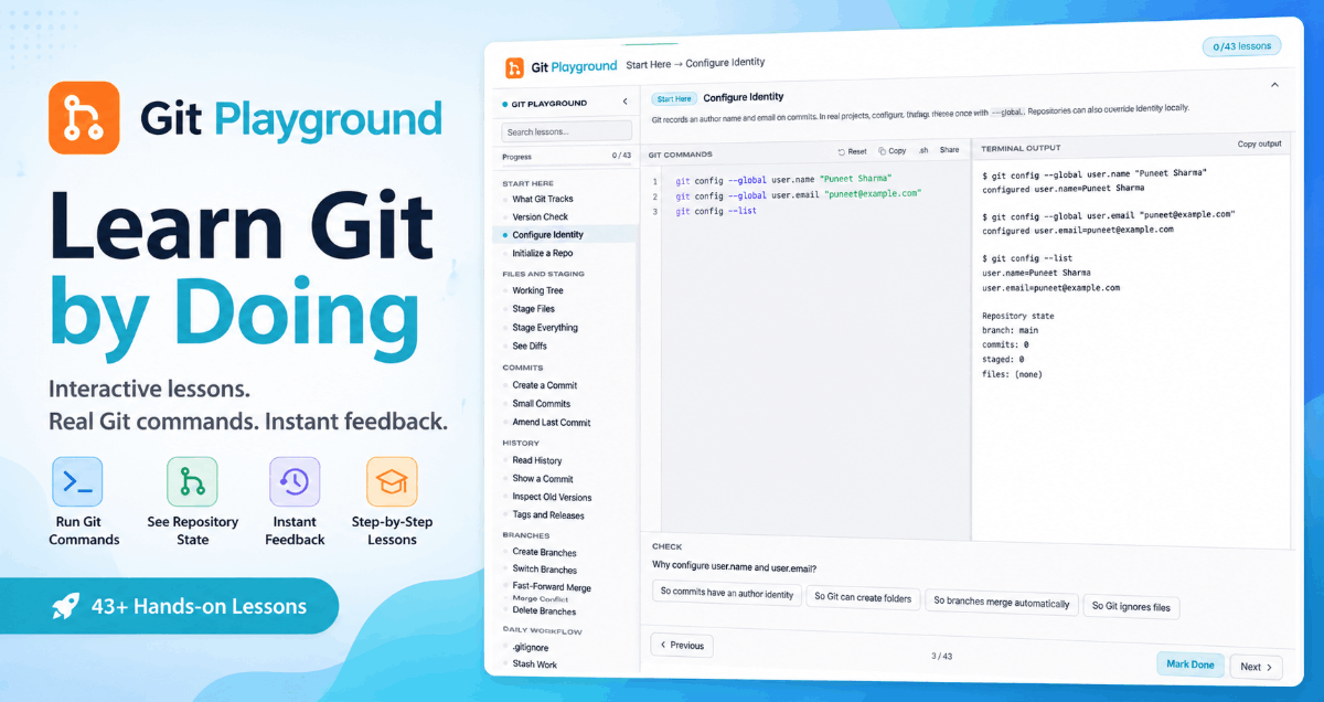 Git Playground — Learn Git Visually, 43 Lessons Free | FWD Tools