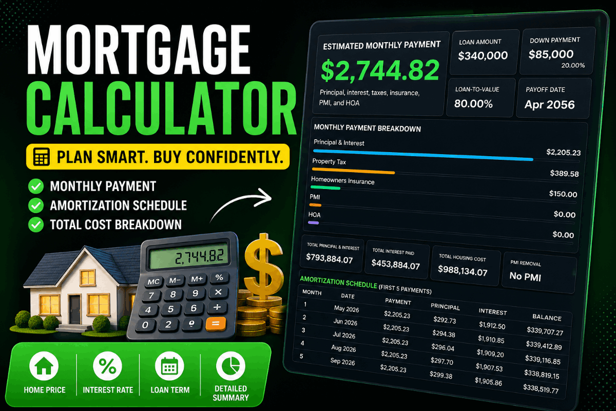 Mortgage Calculator USA - Free Monthly Payment & Amortization | FWD Tools