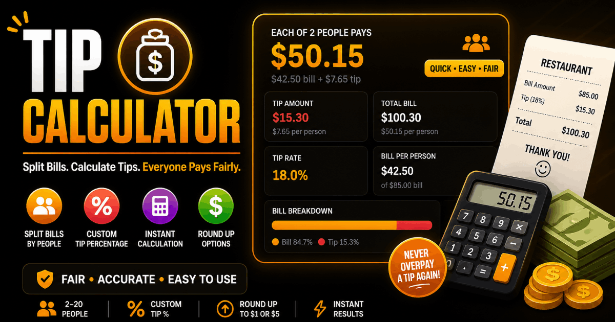 Tip To Tip Calculator — Free, How Much to Tip at a Restaurant | FWD Tools