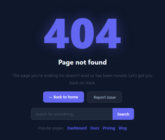 Screenshot of the 404 Error Page snippet rendered live