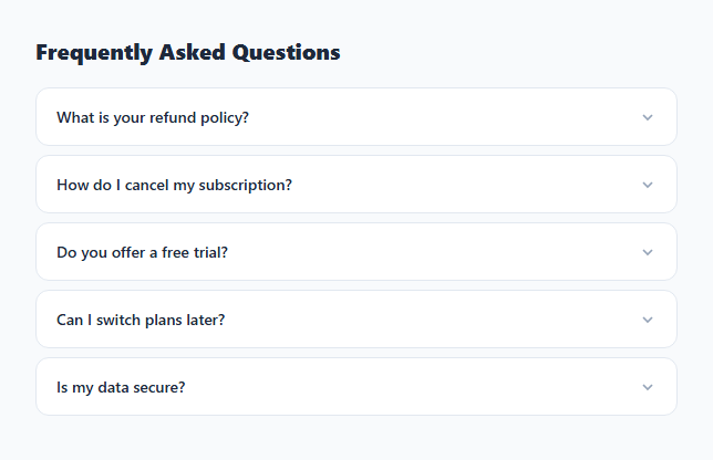 Screenshot of the Accordion / FAQ snippet rendered live