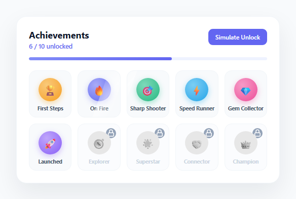 Screenshot of the Achievement Badge Collection Grid snippet rendered live