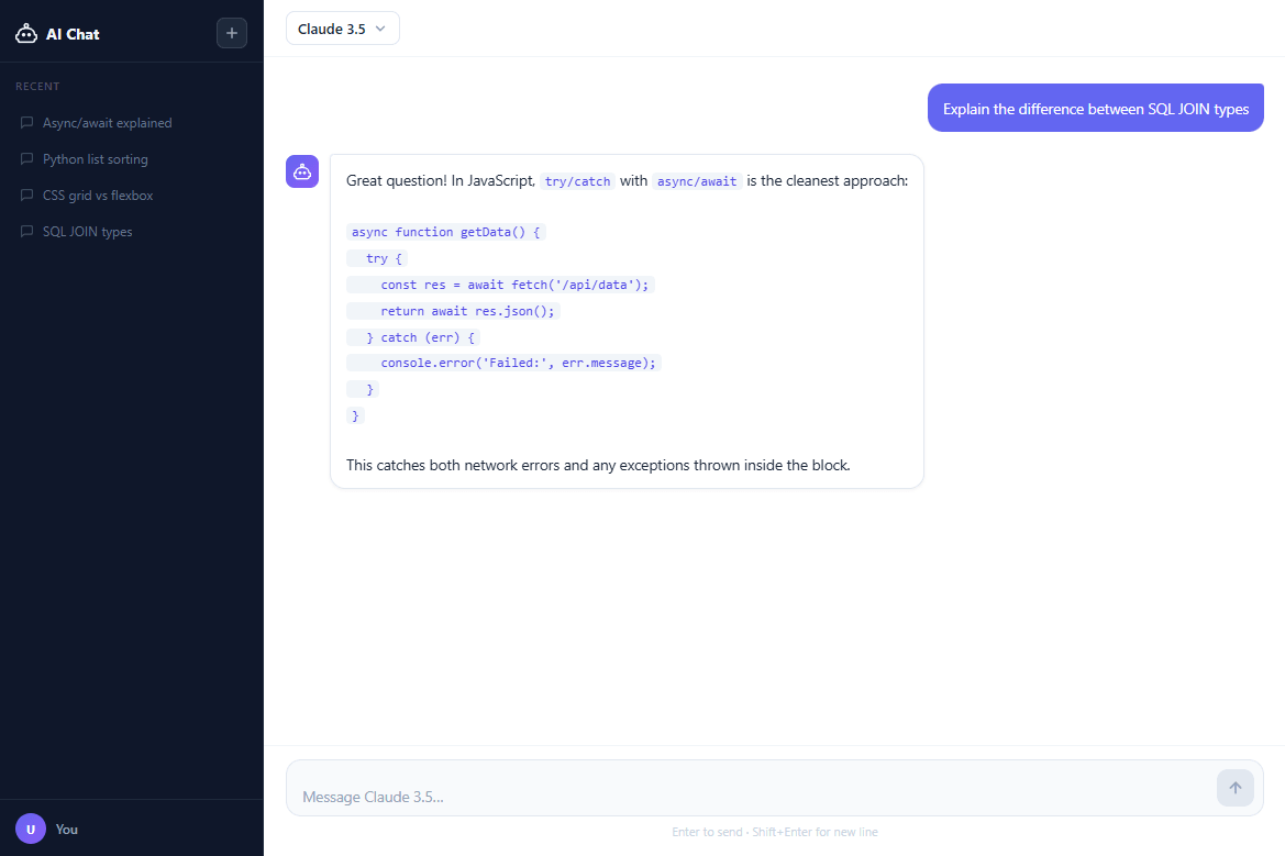 Screenshot of the AI Chat Interface snippet rendered live
