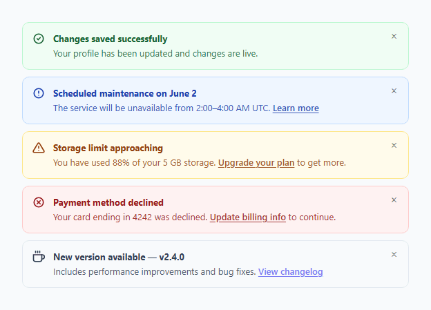 Screenshot of the Alert Banners snippet rendered live