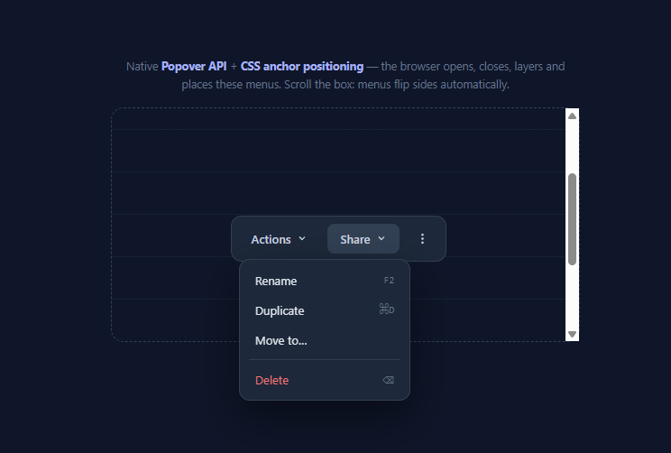 Screenshot of the Anchor Positioning Menu snippet rendered live
