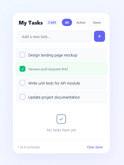 Screenshot of the Animated Task List snippet rendered live