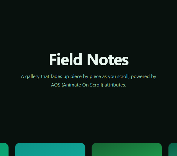 Screenshot of the AOS Fade-Up Gallery snippet rendered live