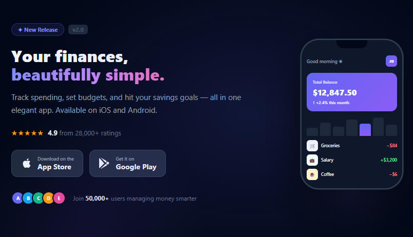 Screenshot of the App Download Hero snippet rendered live