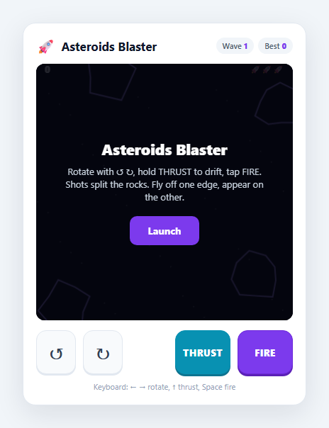 Screenshot of the Asteroids Blaster Game snippet rendered live