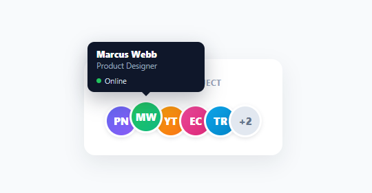 Screenshot of the Avatar Stack with Tooltip snippet rendered live