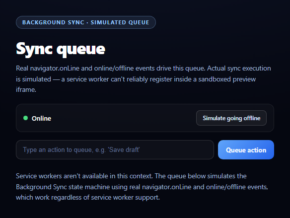 Screenshot of the Background Sync Status Panel snippet rendered live