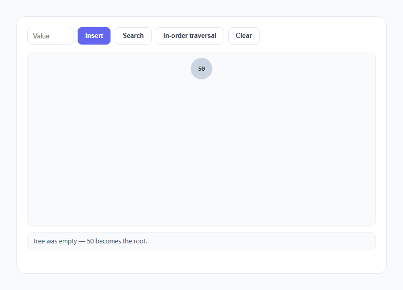 Screenshot of the Binary Search Tree Visualizer snippet rendered live