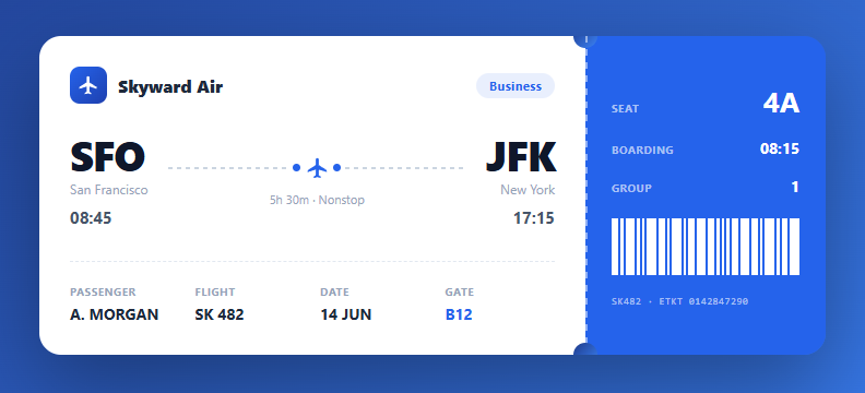 Screenshot of the Boarding Pass snippet rendered live