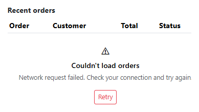 Screenshot of the Bootstrap Data Table Error State snippet rendered live