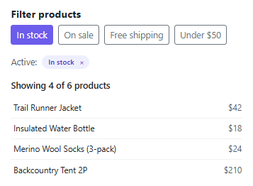 Screenshot of the Bootstrap Filter Chips snippet rendered live
