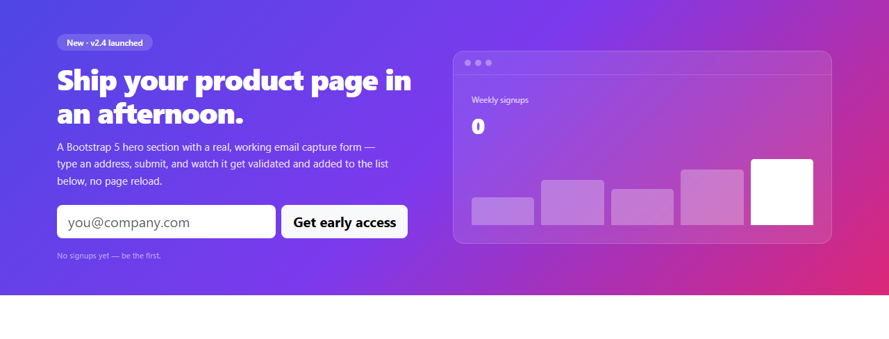 Screenshot of the Bootstrap Hero Section with Gradient Background snippet rendered live