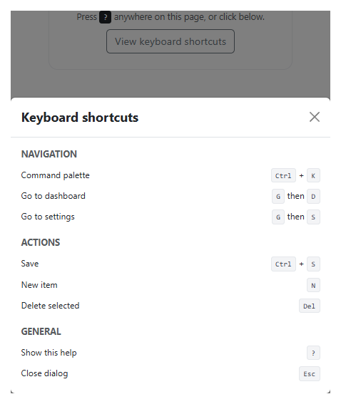 Screenshot of the Bootstrap Keyboard Shortcut Help Modal snippet rendered live