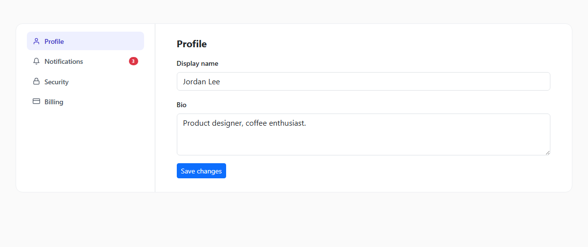 Screenshot of the Bootstrap Vertical Tabs Settings Panel snippet rendered live