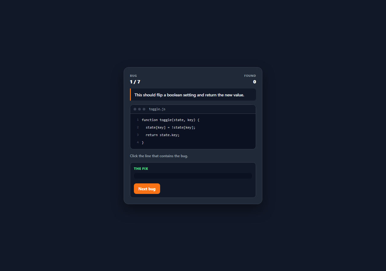 Screenshot of the Bug Hunt Game snippet rendered live