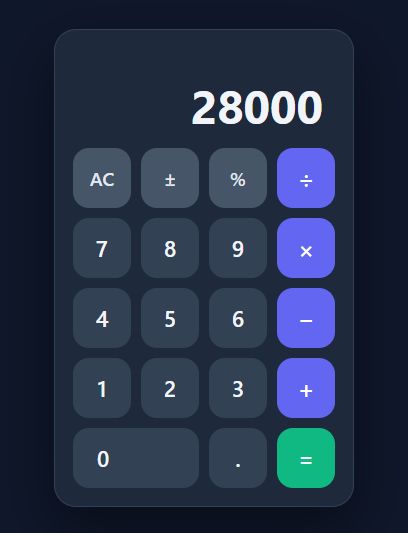 Screenshot of the Calculator snippet rendered live