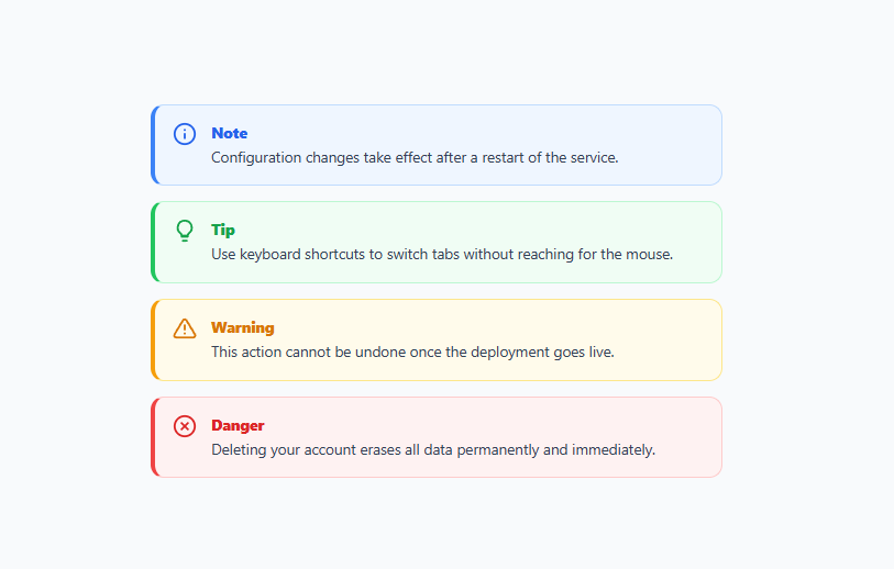 Screenshot of the Callout / Admonition Box snippet rendered live