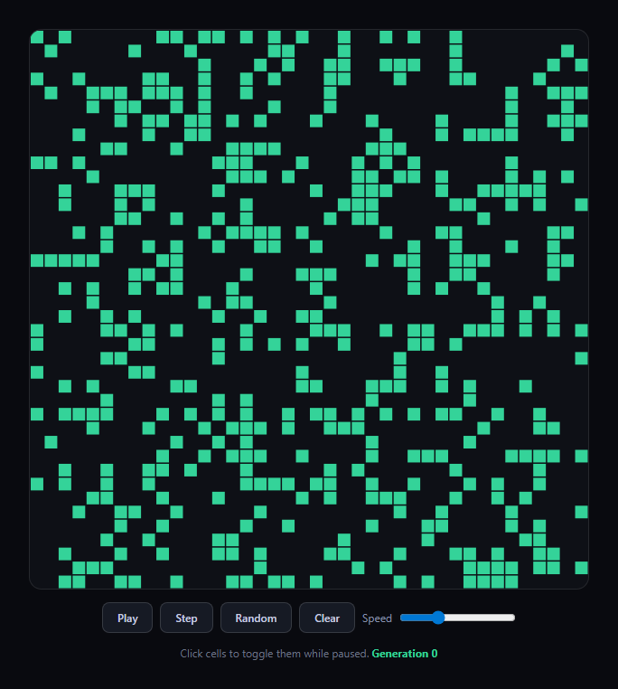 Screenshot of the Canvas Conway's Game of Life snippet rendered live