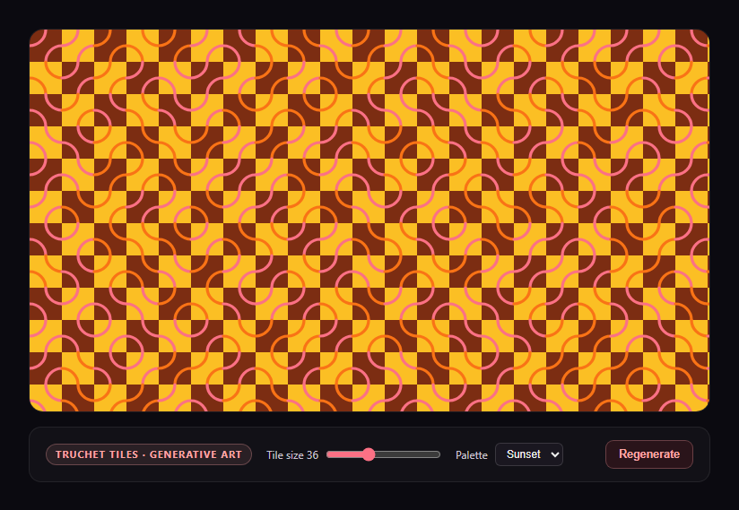 Screenshot of the Canvas Generative Truchet Pattern snippet rendered live
