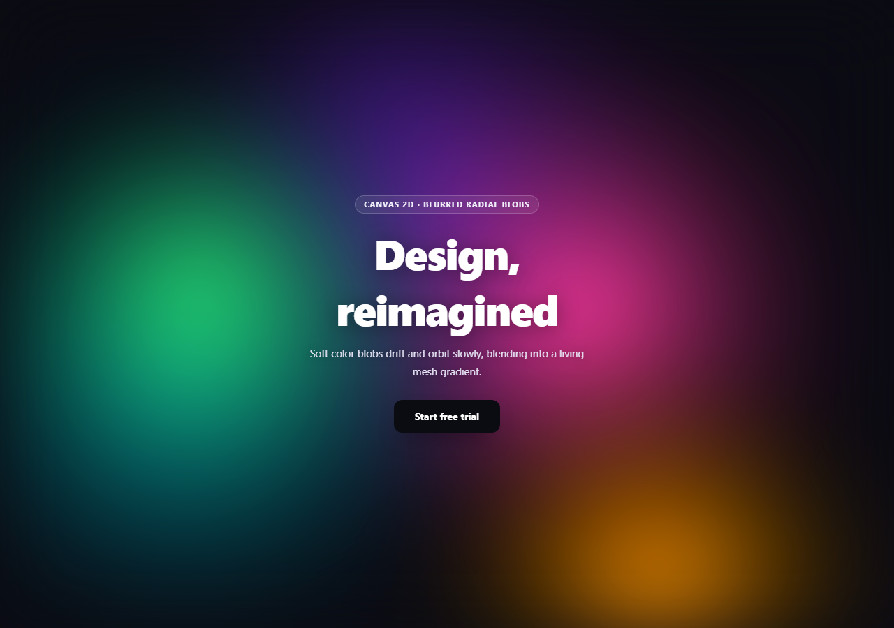 Screenshot of the Canvas Mesh Gradient Background snippet rendered live