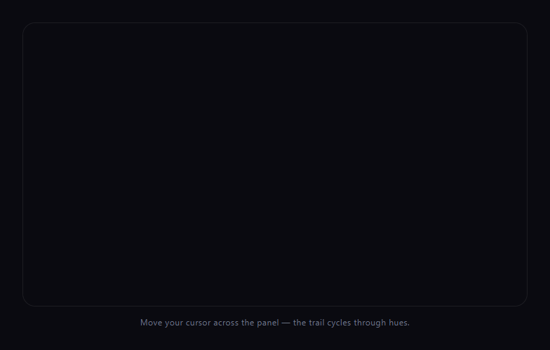 Screenshot of the Canvas Rainbow Mouse Trail snippet rendered live