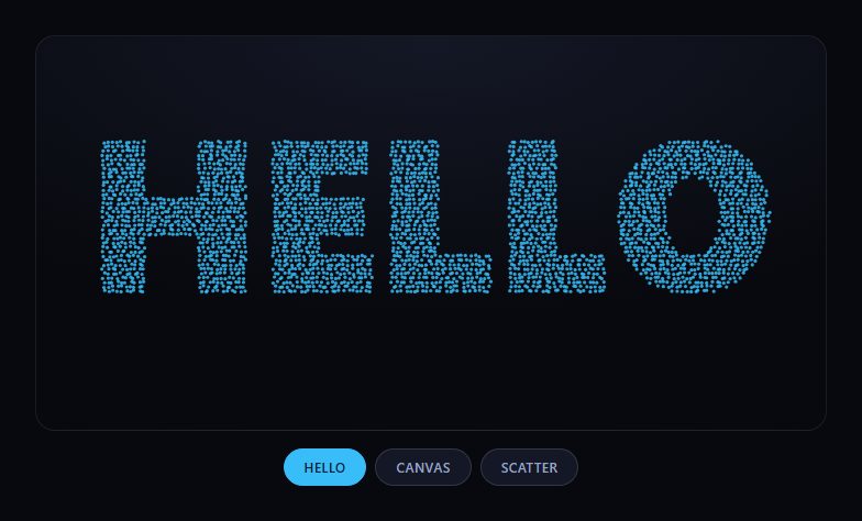 Screenshot of the Canvas Particle Text Formation snippet rendered live