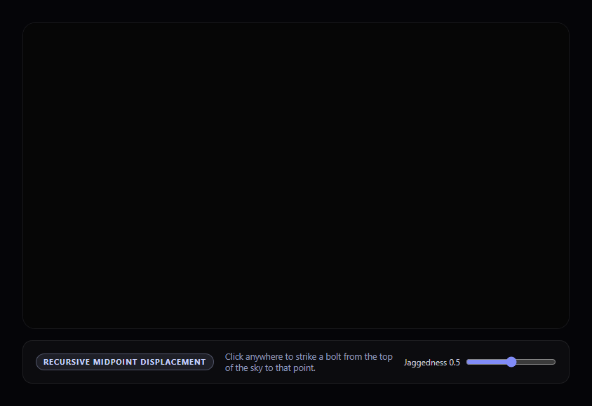 Screenshot of the Canvas Procedural Lightning snippet rendered live