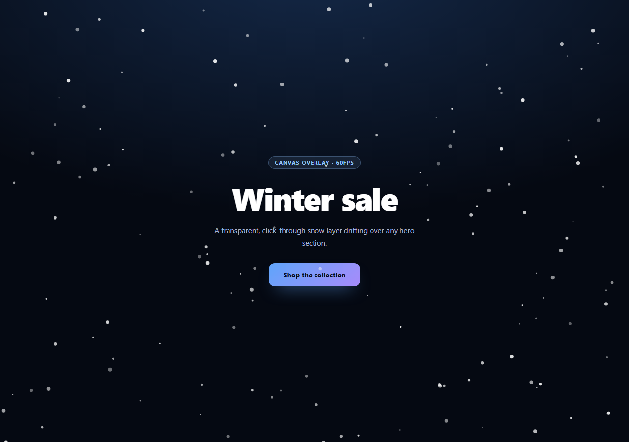 Screenshot of the Canvas Snow Overlay snippet rendered live