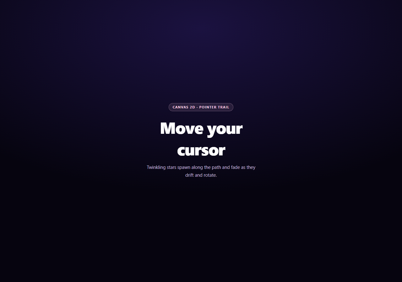 Screenshot of the Canvas Star Trail Cursor snippet rendered live