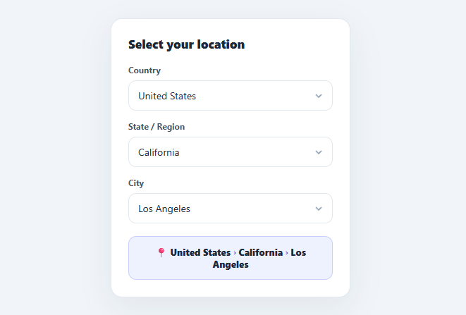 Screenshot of the Cascading Select snippet rendered live