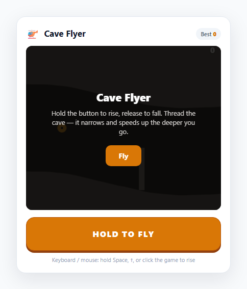 Screenshot of the Cave Flyer Game snippet rendered live