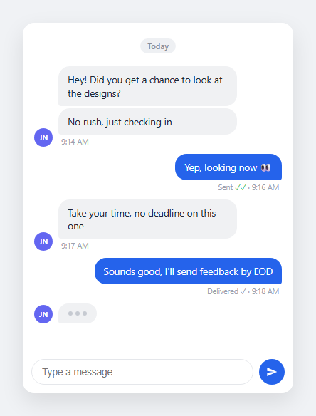 Screenshot of the Chat Message Bubbles with Read Receipts snippet rendered live