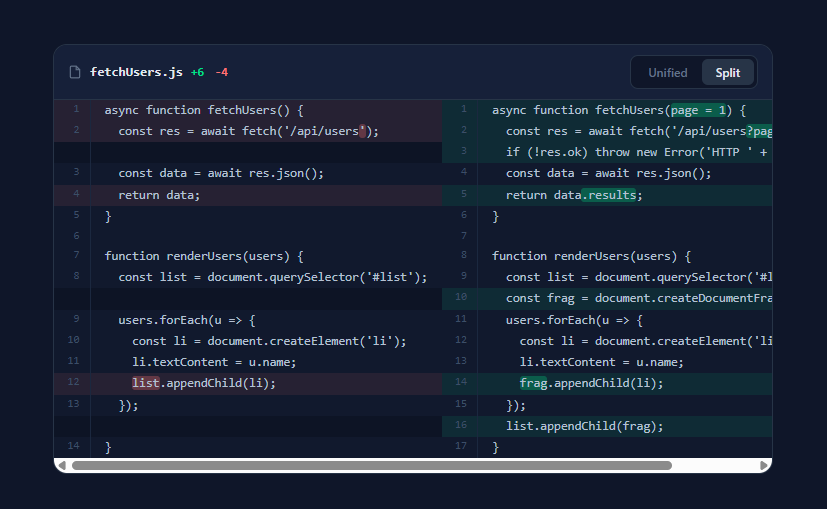 Screenshot of the Code Diff Viewer snippet rendered live
