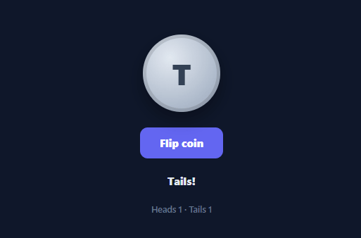 Screenshot of the Coin Flip snippet rendered live