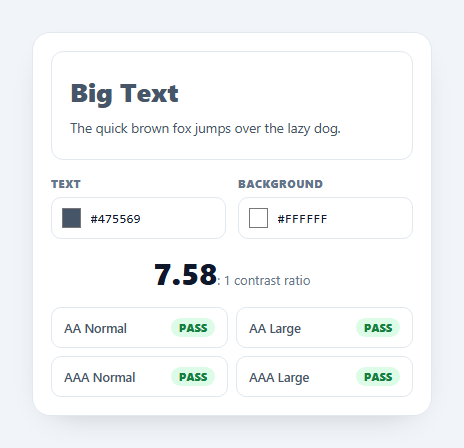 Screenshot of the Color Contrast Checker snippet rendered live
