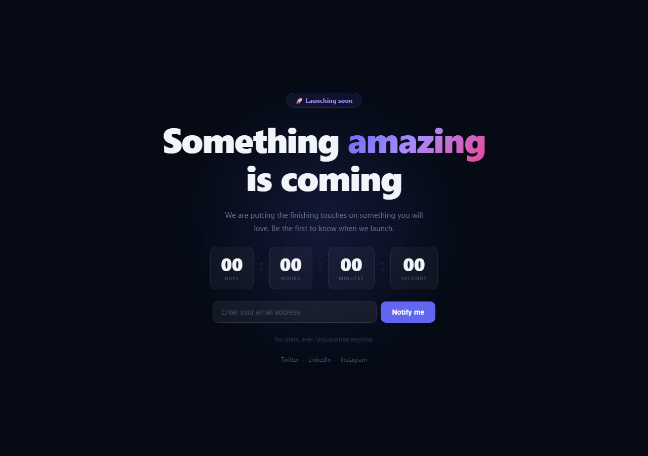 Screenshot of the Coming Soon Hero snippet rendered live