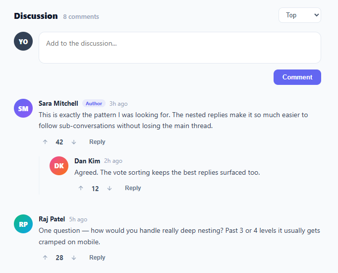 Screenshot of the Comment Thread snippet rendered live
