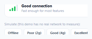 Screenshot of the Connection Quality Indicator — Signal Bars from Real Network Signals snippet rendered live