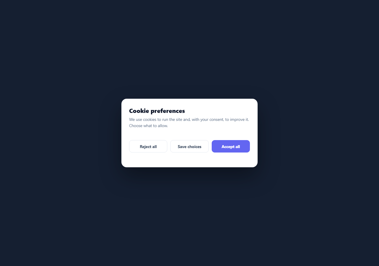 Screenshot of the Cookie Preferences Panel snippet rendered live