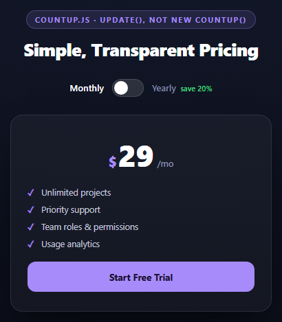 CountUp.js Pricing Toggle