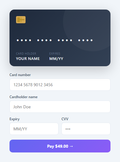 Screenshot of the Credit Card Form snippet rendered live