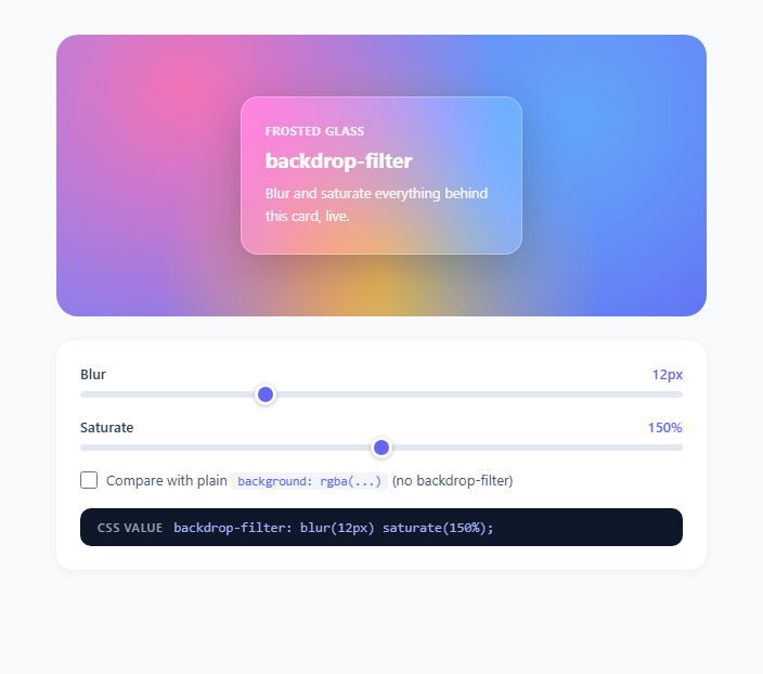 Screenshot of the CSS backdrop-filter Playground snippet rendered live