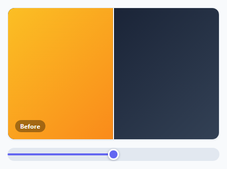 Screenshot of the Before/After Image Slider — CSS Only Radio Steps (No JavaScript) snippet rendered live